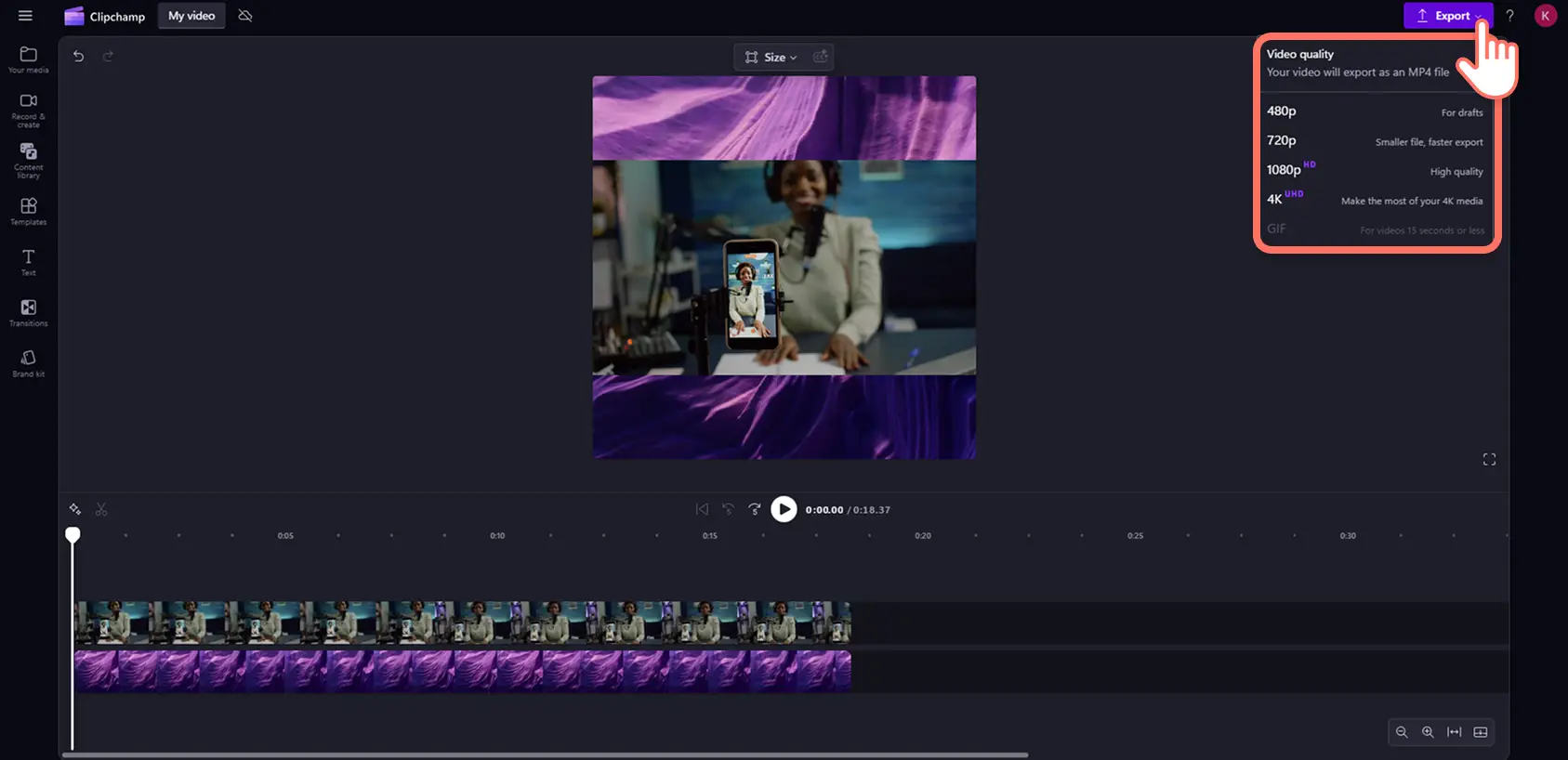5r0ehijl6dvkqsqtv5mhmp Clipchamp'da Instagram için yeniden boyutlandırılmış bir YouTube videosunu dışarı aktaran bir kullanıcı.