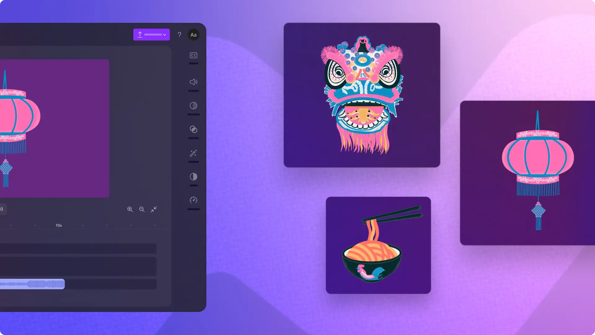 Clipchamp'te Ay Yeni Yılı varlıkları ve şablonları.