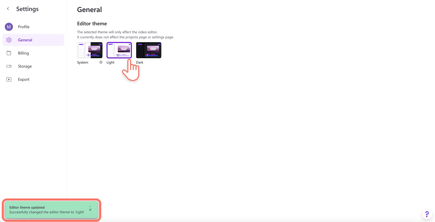31l8woctntpatcu20shvnt Clipchamp'te bir mod seçen kullanıcı