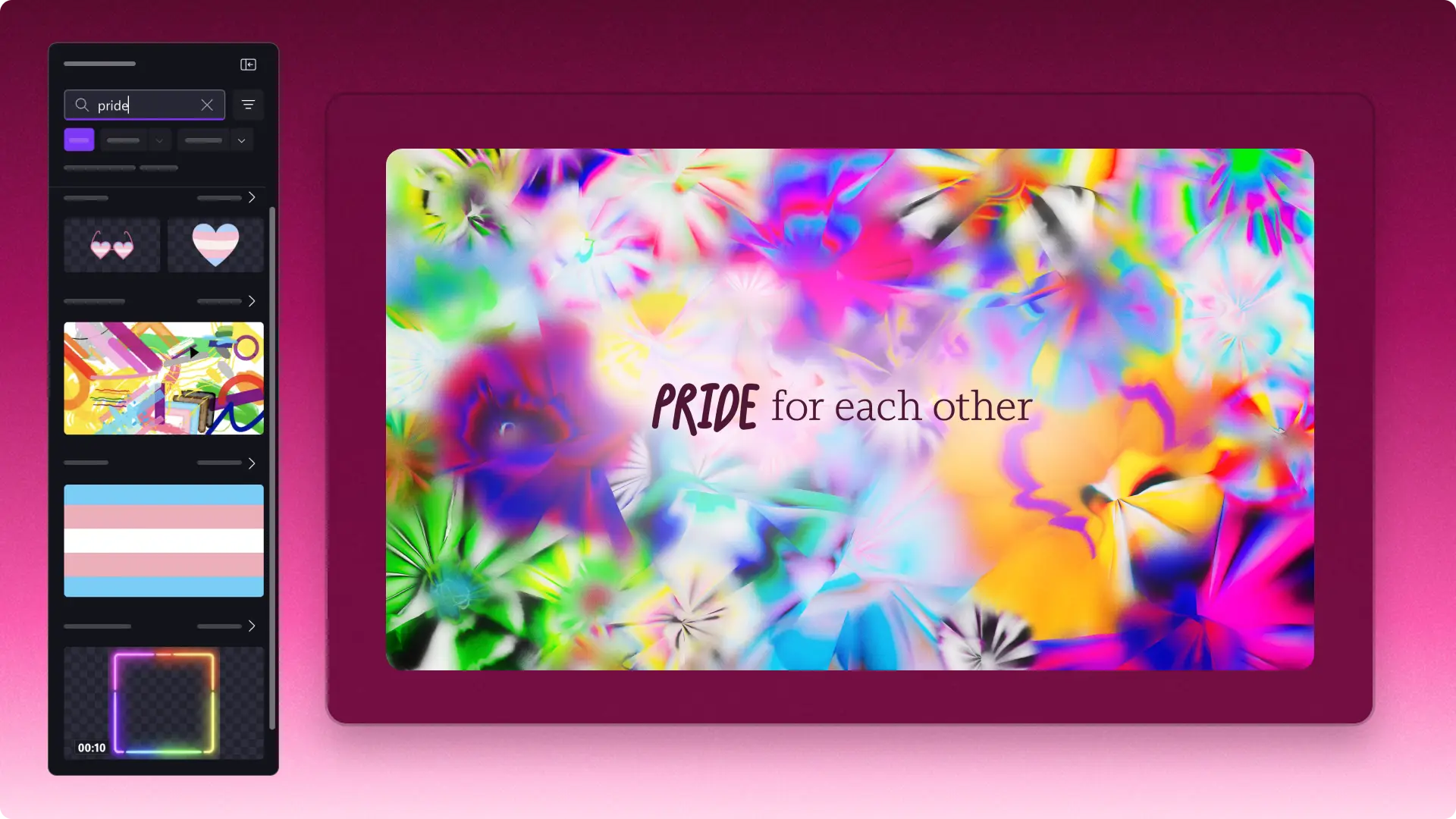 4bp8kxtpswlc9yirkai2w0-1 Clipchamp video düzenleyicisinde Pride Month 2026 için video düzenleyen bir kullanıcı.