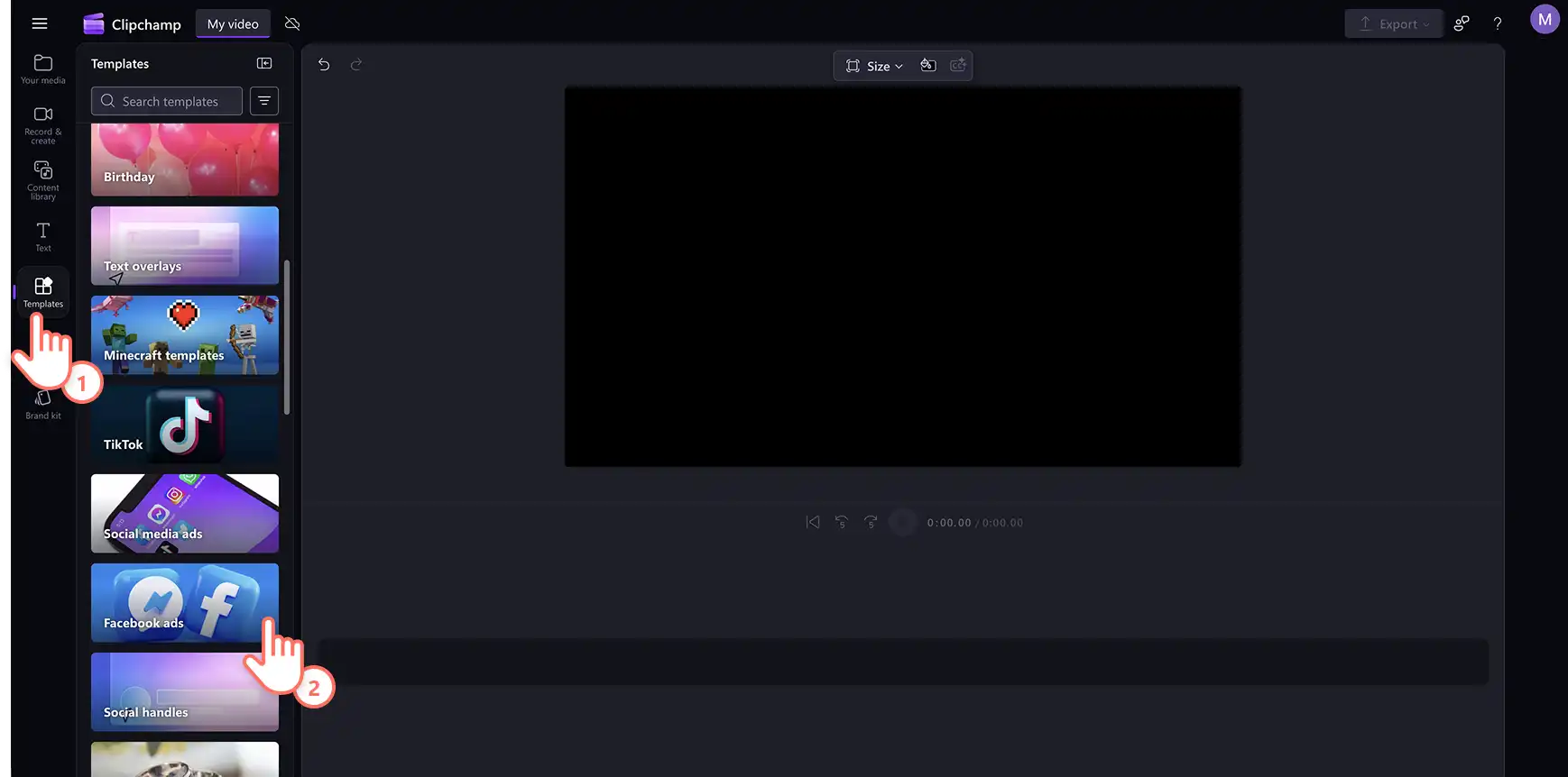TClipchampClipchamp'deki video şablonu koleksiyonlarını keşfeden bir kullanıcı