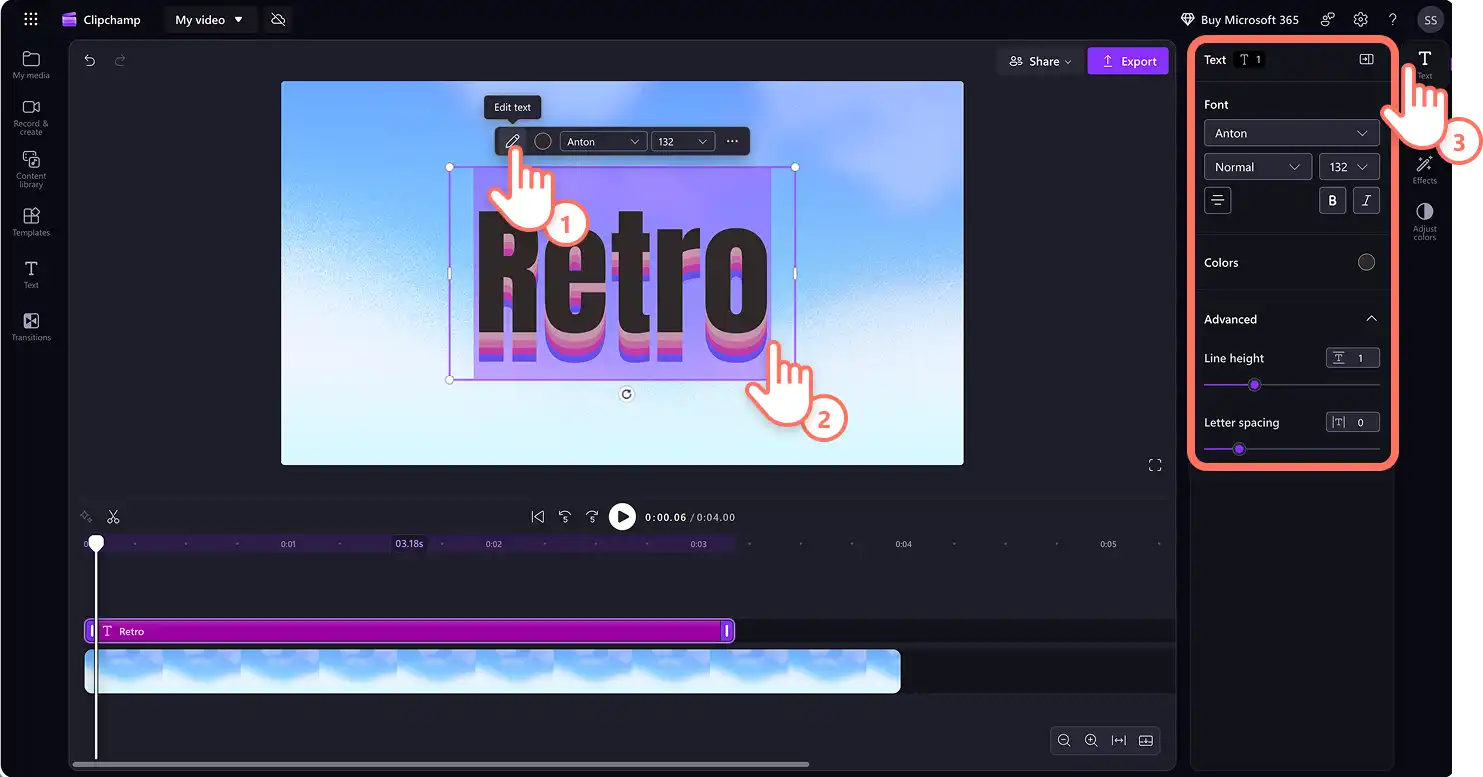 Clipchamp'te başlık düzenlemesini yapan bir kullanıcı