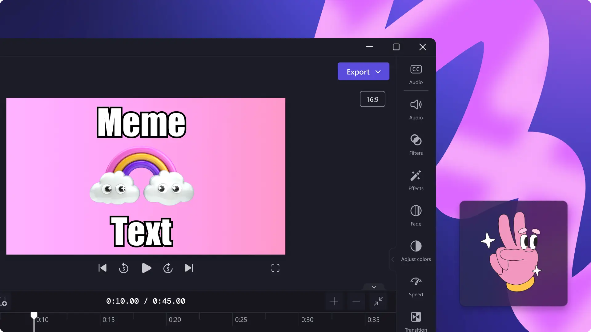 Düzenleyicideki bir mem videosu görüntüsü.
