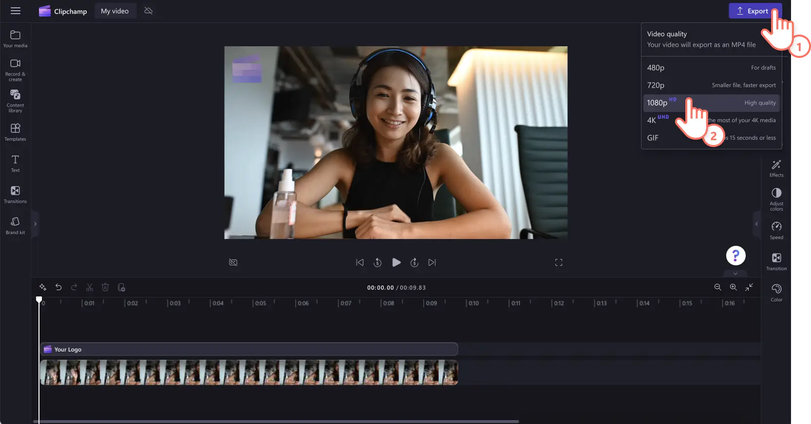 Videoyu filigranla dışarı aktaran bir kullanıcının resmi.