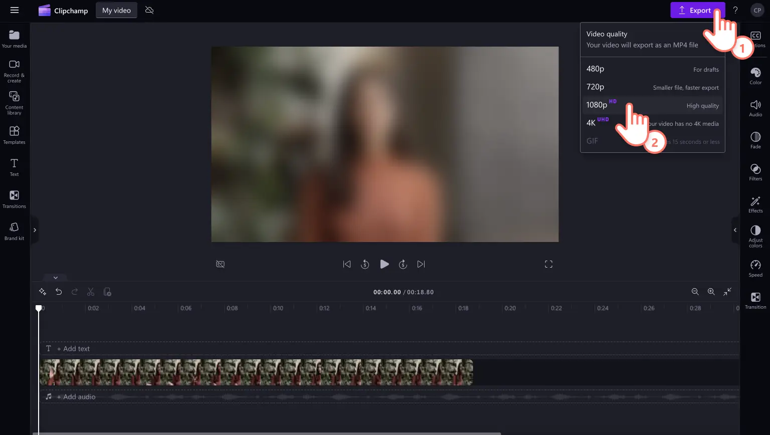 Videosunu 1080p çözünürlükte dışarı aktaran bir kullanıcı.
