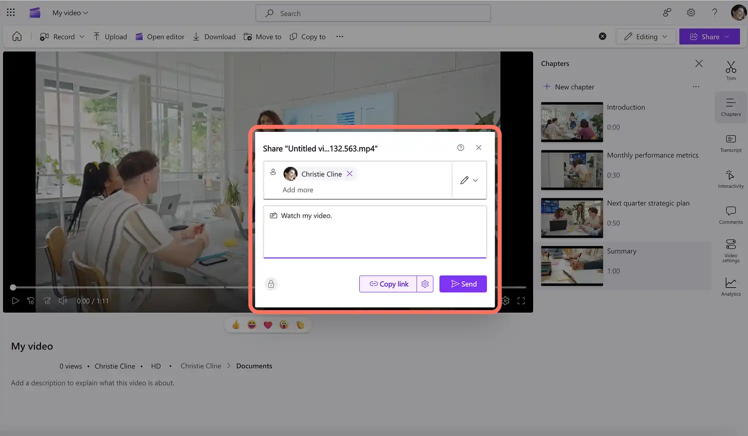 Clipchamp'te video bölümünü paylaşan bir kullanıcı.