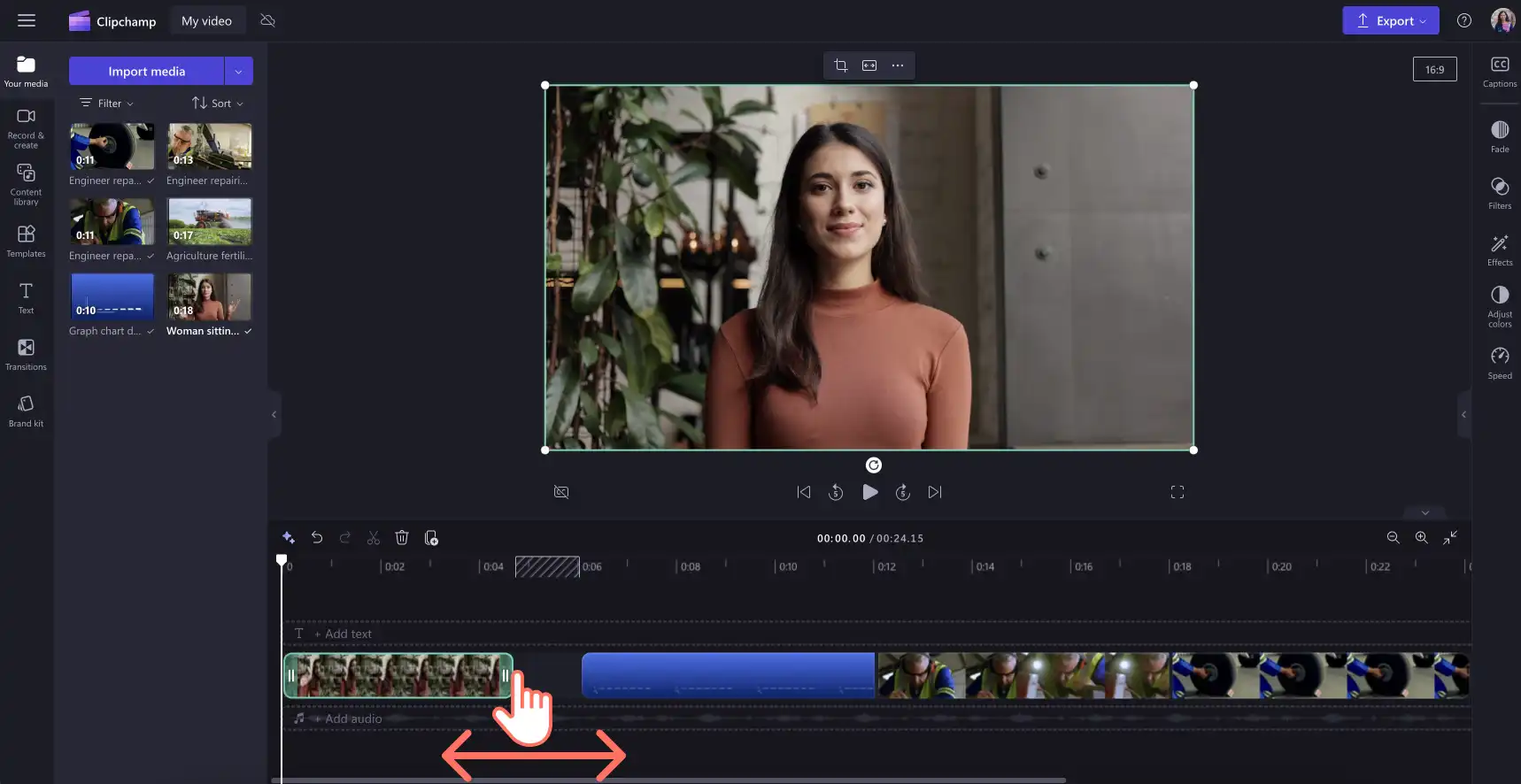 2048-48 Zaman çizelgesinde videoyu kırpan bir kullanıcının resmi.