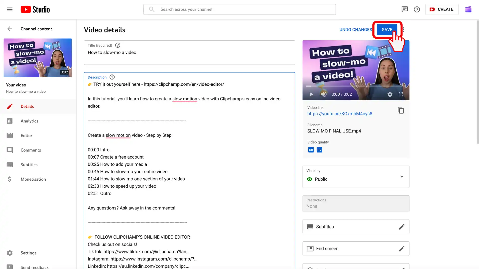 YouTube açıklamaları için ana kılavuz - 3. adım